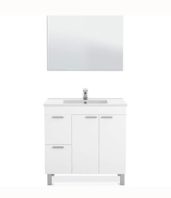 Mueble de baño Lupe 2 puertas con espejo, sin lavabo, Color Blanco brillo