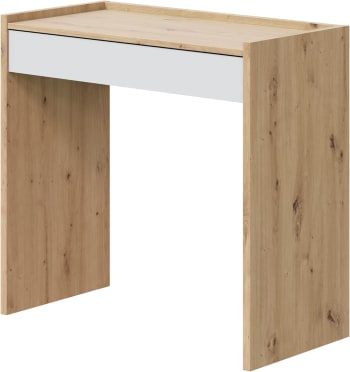 Mesa escritorio con un cajón roble nodi y blanco artik