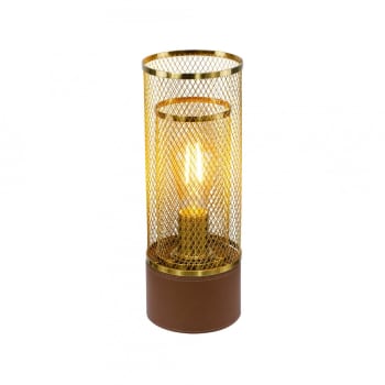 Acuero - Lampe en métal grillagé doré et simili cuir marron