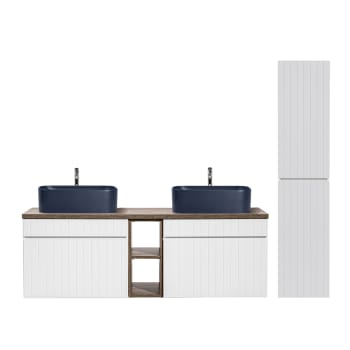 Zelie - Ensemble meuble vasques et colonne stratifiés blanc