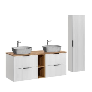 Adriel - Ensemble meuble vasques et colonne stratifiés blanc