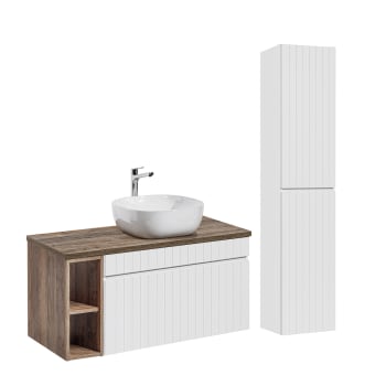 Zelie - Ensemble meuble vasque et colonne stratifiés blanc