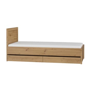 Kasla - Lit 90x200 tiroirs inclus stratifiés beige et gris