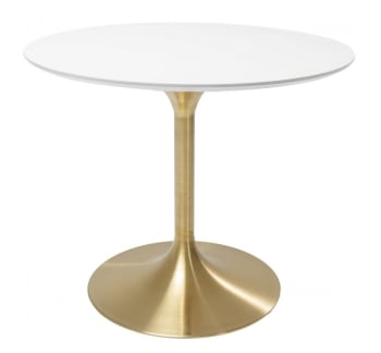 Invitation - Table à manger 4 personnes ronde blanche et dorée D90