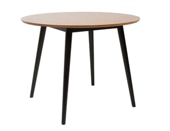 Keila - Table à manger ronde  effet chêne et pieds noirs 100cm bois et noir
