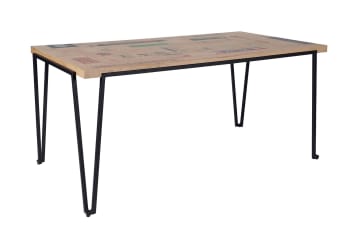 Demeter - Table indus rectangulaire en bois recyclé et pied métal L160