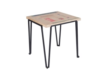 Demeter - Table bistrot carrée en bois recyclé et pied métal L70