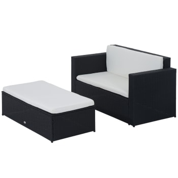 OUTSUNNY - Set mobili con cuscini da giardino in pe rattan nero e bianco