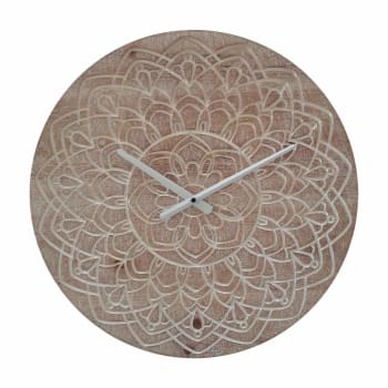 Reloj de pared estilo boho marrón y blanco tallado Ø 50 cm