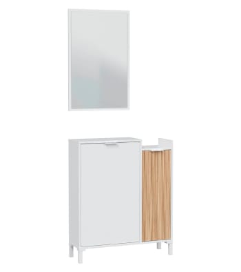 EDITH - Recibidor nórdico con espejo rectangular en blanco y roble