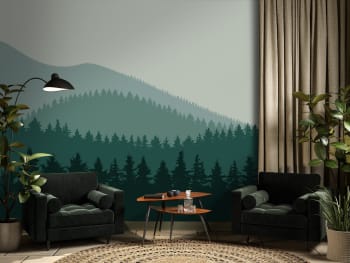 FORÊT DE SAPINS - Papier peint panoramique adhésif vert 350x250cm