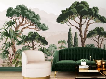 JARDIN MÉDITERRANÉEN - Papier peint panoramique adhésif vert 350x250cm