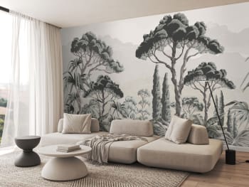 JARDIN MÉDITERRANÉEN - Papier peint panoramique adhésif grisé 350x250cm
