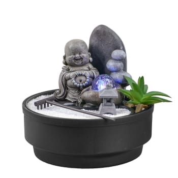 SIKHI - Fontaine d'intérieur jardin zen résine grise avec boule verre - H21cm