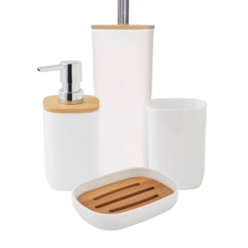 Sequoia - Set de salle de bain 4 pièces en plastique et bambou blanc