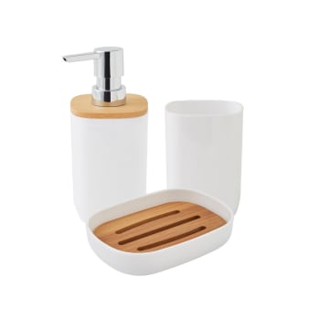 Sequoia - Set de salle de bain 3 pièces en plastique et bambou blanc