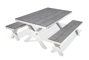 Annecy - Table de jardin en aluminium et plateau HPL effet pierre