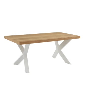 Platon - Table à manger  placage chêne et métal blanc 180cm