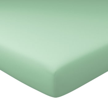 Flanelle - Drap-housse grand bonnet 90x200x32 vert jade en coton