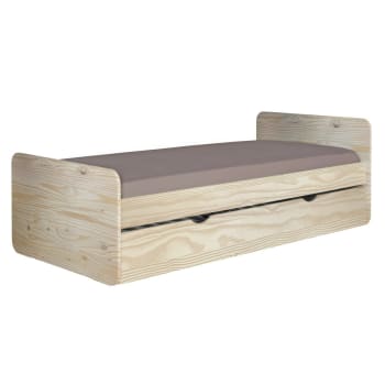 Lupin - Pack lit gigogne avec 2 matelas bois massif 90x190 cm
