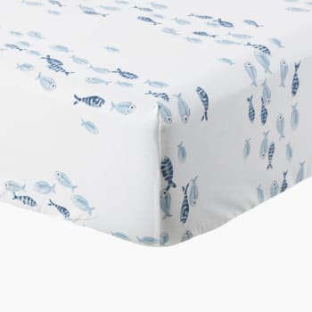 Oceanos - Drap housse Imprime imprimé bleu 90 x 190 cm