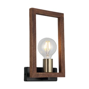 COMO - Lampada a Parete in Metallo, Oro, Nera, Legno, 17x8x29 cm