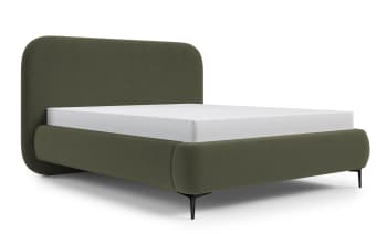 MONNO - Bett mit Polsterrahmen, Veloursbezug 140 cm, olivgrün