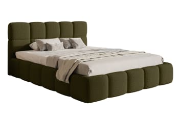 CLOUDY - Bett mit Polsterrahmen, Boucle-Bezug in Olivgrün, 180 cm