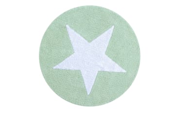 Big star - Waschbarer Kinderteppich aus Baumwolle Ø 120 cm  - Minze, Weiß