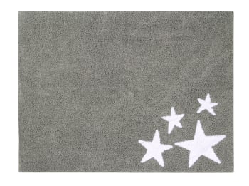 Four stars - Alfombra infantil lavable de algodón 120x160 cm - gris