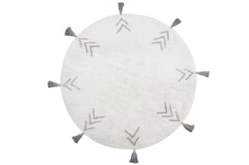 Tan tan - Waschbarer Kinderteppich aus Baumwolle ø 120  - Elfenbein, Hellgrau