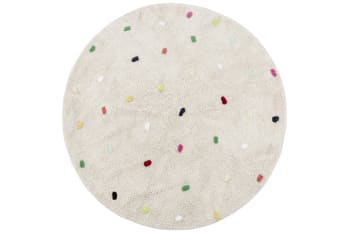 Mini dots - Waschbarer Kinderteppich aus Baumwolle Ø 120 cm  - Beige, Mehrfarbig