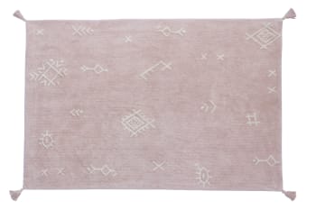 Itza - Alfombra infantil lavable de algodón 140x200 cm - rosa, beige