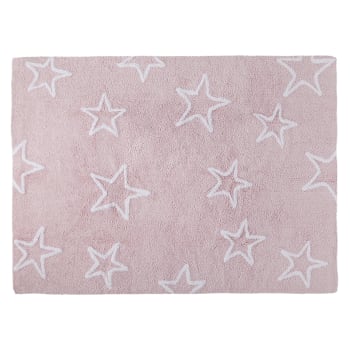 Stars - Alfombra infantil lavable de algodón 160x120 cm, rosa
