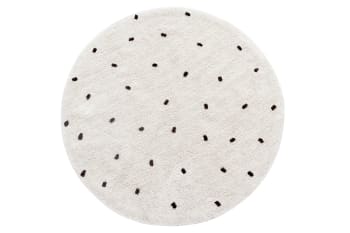 Mini dots - Waschbarer Kinderteppich aus Baumwolle Ø 120 cm  - Beige, Schwarz