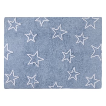 Stars - Alfombra infantil lavable de algodón 160x120 cm, azul