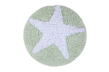 Round star - Kinderkissen, waschbarer Baumwollbezug Ø 30 cm  - Minze, Weiß