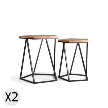 Set di 2 tavolini bassi in rovere e ferro battuto in stile industriale