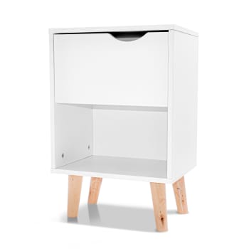 Andrea - Comodino design in legno cassetto e ripiano bianco