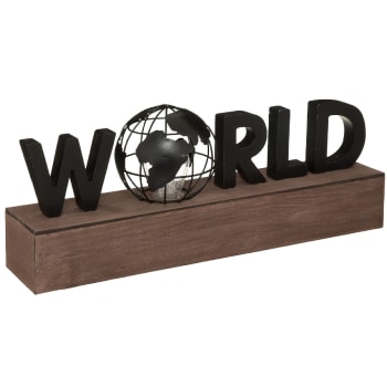 Lampe avec mot "world" bois noir L.38xP.15.5xH.10 cm