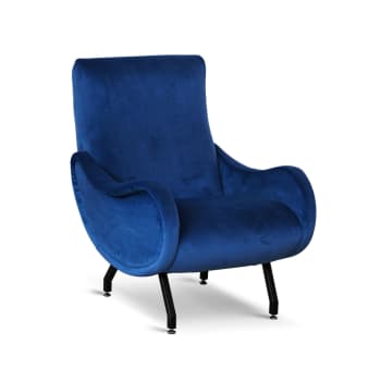 Miss - Poltrona design vintage in velluto blu oceano gambe nere