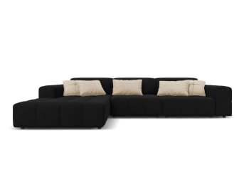 LUC - Canapé d'angle gauche 4 places en tissu velours noir