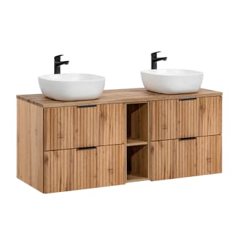 Mobile Bagno cm 120 con doppio lavabo, color rovere effetto legno, con