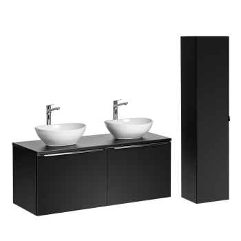 Éros - Ensemble meuble vasques 120cm et colonne stratifiés et mdf noir