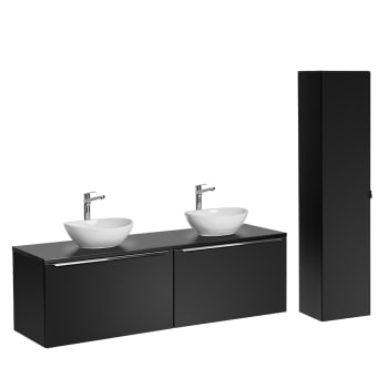 Éros - Ensemble meuble vasques 1 et colonne stratifiés et mdf noir