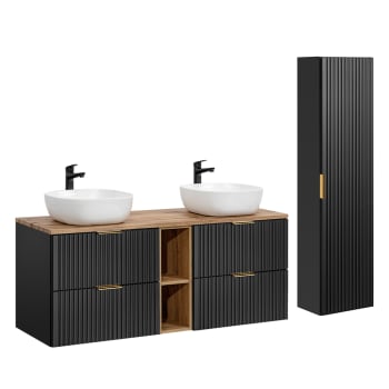 Adriel - Ensemble meuble vasques et colonne stratifiés noir