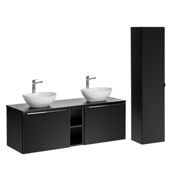Éros - Ensemble meuble vasques et colonne stratifiés et mdf noir