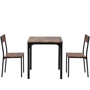 Set tavolo industriale marrone vintage e 2 sedie