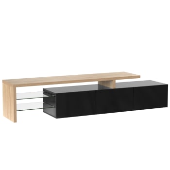 Mobile TV Azkoeesy 180 Cm Con Venature Legno - 5 Ante E 2 Ripiani Aperti - Ampio Storage, Stabile E Moderno Per Soggiorno - 3