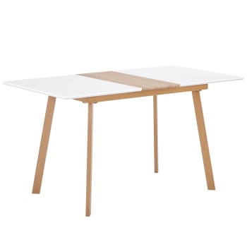 Table extensible rectangulaire blanc aspect bois 110-140